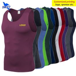 Quick Dry Compression Sleeveless Running Shirt Men Gym Fitness Tank Tops High Stretch Bodybuilding Vest Summer Clothes Customize 220704