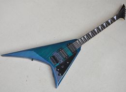 6 Strings Transparent Blue V Electric Guitar with Floyd Rose