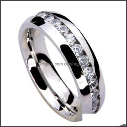 Band Rings Jewelry 6Mm 316L Stainless Steel Crystal Sier Plated For Women Men Wedding Birthday Decor Drop D Dhuom