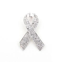 10 Pcs/Lot New Clear Crystal Rhinestone Brooches Ribbon Shape Breast Cancer Awareness Medical Pins For Nurse Accessories