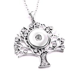 Fashion Tree of life Crystal Snap Button necklace 18MM Ginger Snaps Buttons Charms With Stainless steel chain Necklaces for women Jewellery