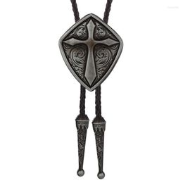 -Bow Ties Western Cowboy Bolo Tie Silver Gold Cross Double Color Collectroplated Metal Personnalized Suisse and Accessories Fier22