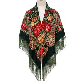 135 135cm Women Russian Style Big Square Scarf Shawl Retro Fringed Cotton Print Scarves Hijab Wraps Ethnic Shawls Bandana