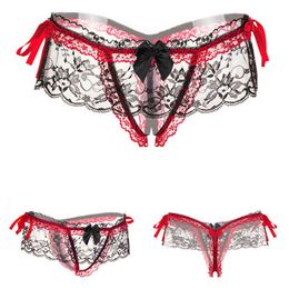 Transparent Temptation Coquettish Lace G-String Real Crotch Open Sexy Thong Free to Take Off Appeal Underwear Hollow Out T Pant W220324