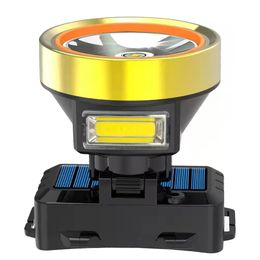 LED Headlamp with Side COB Light Outdoor Camping Lamp High-power Rechargeable Lithium Battery Solar Charging for Fishing