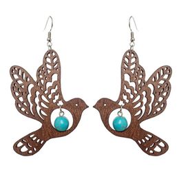 Geometric Abstract Natural Wood Honeycomb Earrings for Women Cutout Butterfly Sunflower Bird Wooden Earrings Jewelry Wholesale