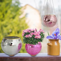Retro Disco Ball Planter Basket Round Mirror Hanging Pot flower pot Wall Hangin Vase Desktop Decoration Balcony 220813