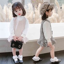 Kids Clothes Plaid Dress Blouse Girls Clothing Spring Autumn Baby Girl Outfit Casual Style Children's Costume 210412