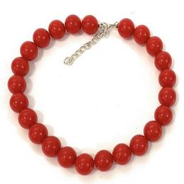 Large 18mm Faux red Pearl Bead Chain Vintage Statement Necklace