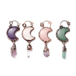 Pendant Necklaces 3pcs Big Crescent Green Aventurines Amethysts Rose Quartzs Natural Stone Point Charms For Women Necklace Jewelry MakingPen