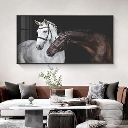 Two Horses Posters and Prints Canvas Painting Wall Art Pictures For Living Room Modern Home Decor Animal Oil Painting On Canvas