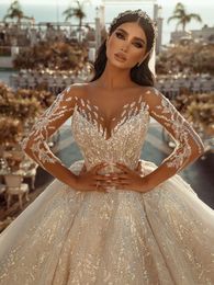 Princess Ball Gown Wedding Dresses Bridal Gowns V Neck Strapless Middle Sleeve Appliques Sequins Floor Length Train Lace Ruffles Plus Size Robe De Mariee Custom Made
