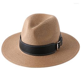 Classic Women Men Summer Toquilla Straw Sun Hat For Elegant Lady Wide Brim Homburg Fedora Sunbonnet Beach Sunhat Panama Cap Hats Delm22