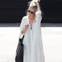 New Women Summer Beachwear Long Kaftan Beach Dress White Cotton Tunic Bathing Suit Coverups Bikini Wrap Cover up Oversize T200324