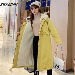 Lambswool Warm Jacket For Winter Thick Winter Coat Women Fashion Long Parkas Oversize Army Green Clothing Snow Wear SWREDMI 201127