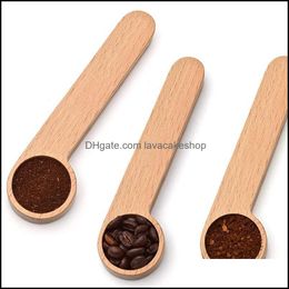 Spoons Flatware Kitchen Dining Bar Home Garden Spoon Wood Coffee Scoop With Bag Clip Tablespoon Solid Beech Wooden Measuring Scoops Tea B