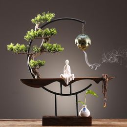 Fragrance Lamps Ceramic Backflow Incense Burner Smoke Waterfall Holder Furnace Censer Home Office Decor With Led LightsFragrance FragrancFra