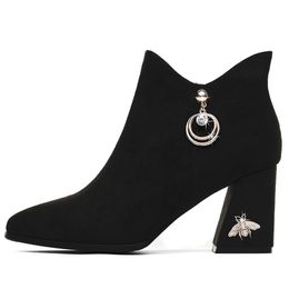 Fashion Design autumn and winter new thick with womens boots highheeled ankle boots roundtoe large size womens shoes 201105