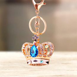 Llaveros lindos dhinestone cristal cross rey reina princesa corona llavero llavero anillo soporte accesorios colgante