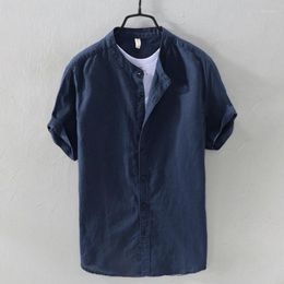 Men's Casual Shirts Solid Color Stand Collar Men Shirt Loose Type Single-breasted Comfortable Summer T-shirt Anti-pilling Breathable Tops 20