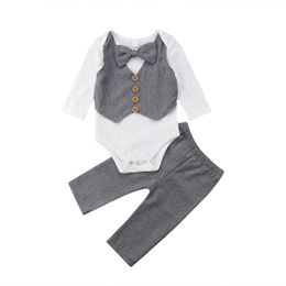 Clothing Sets CitgeeGentleman Baby Boys Bow Tie Tops Romper Patchwork Pants 2Pcs Set Formal Suit Grey Autumn Handsome OutfitsClothing