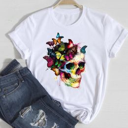 T-shirts Women Skull Butterfly Tee Horror Fashion Spring Summer 90s Clothes Stylish Top Lady Print Girl T-shirt