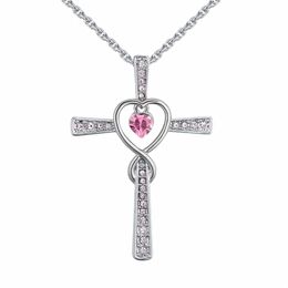 Fashion Exquisite Crystal Heart Shaped Zirconium Cross Necklace Love Diamond Cross Crystal Pendant Simple Necklace Party Gift Jewelry