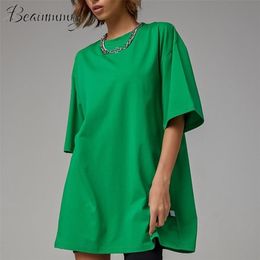 Unisex Cotton Oversized T shirt Women Half Sleeve T-shirt For Couple Summer Loose Female T-shirts Casual Mini Dress 220321