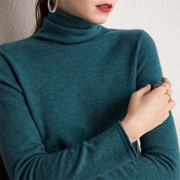 100% Pure Cashmere Knit Jumpers for Women New Turtleneck Sweaters and Pullovers Ladies 10Colors Standard Clothes 210203