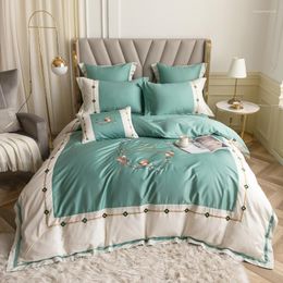 Bedding Sets Luxury French Style Satin Embroidery Egyptian Cotton Duvet Cover Bed Linen Fitted Sheet Pillowcases Bedclothes Home Textiles