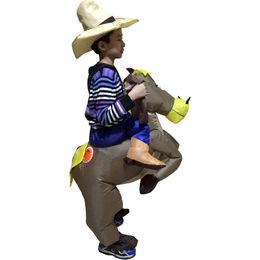Mascot doll costume Kids Cow boy Rider Horse Brown Cowboy Horse Inflatable 6 to 9 age Kids Costume Halloween Costume For Kids christmas