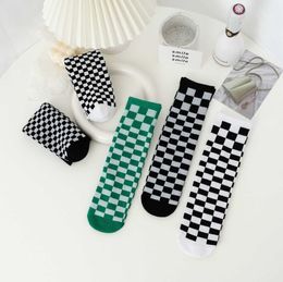 Good Quality Brand Boys Girls Cotton Socks Autumn Winter Kids Plaid Letters Printed Knee-High In Tube Socks Children Sock Length 32cm