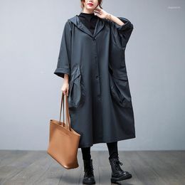 Women's Trench Coats 2022 Korea Style Street Fashion Thin Hooded Autumn Winter Single Breasted Loose Women Clothes Casual