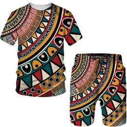 African Printed Women s Men s T shirts Sets Fashion Vintage Style Tracksuit Tops Shorts Sport And Leisure Summer Male Suit 220719