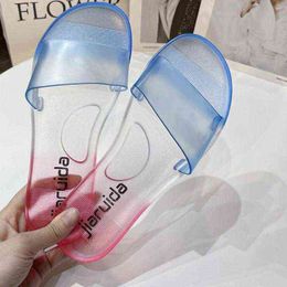 2022 Summer Women Candy Color Transparent Slides Flat Plus Size Beach Sandals Shoes Ladies Casual Jelly Ytmtloy House Slippers 2 220610