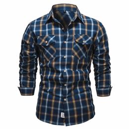 AIOPESON Spring 100% Cotton Plaid Shirts for Men Luxury Social Dress Shirt Long Sleeve Checkered 's Clothing 220322