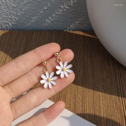Dangle & Chandelier Fashion White Small Daisy Flower Earrings For Women Sweet Statement Design Gold Colour Jewellery Accessories 2022Dangle Mil