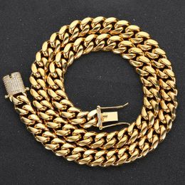 Chains Hip Hop 18k Gold Plated Stainless Steel Jewellery Iced Clasp Miami Cuban Link Chain Necklace For MenChains