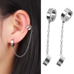 wholesale jewe UK - Clip-on & Screw Back 1Pcs Stainless Steel Ear Cuff Clip Dangle Drop Chain Earrings For Men Women Punk Rock Non Piercing Hip Hop Earring Jewe
