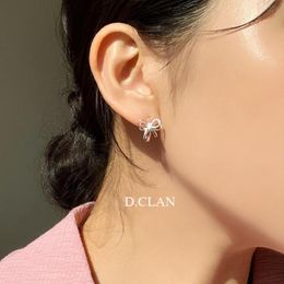 Hoop & Huggie D.CLAN Bow-knot 925 Silver Sleek Cute Cool Romantic Earrings Chic Basic All-Match Fashion Fine Jewelry Gift Women FriendHoop