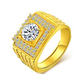 Luxurious Men's Gold Natural Birthstone Crystal Ring Boyfriend Anniversary Gift Banquet Engagement Wedding Band Rings