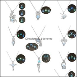 Pendant Necklaces Pendants Jewellery 3 Colors/Styles Glow In The Dark For Women Hollow Mermaid Owl Gun Skl Key Dragon Pine Cage Locket Chain