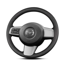 custom black leather hand sewn steering wheel cover For Mazda 2 / 2008 09 11 2012