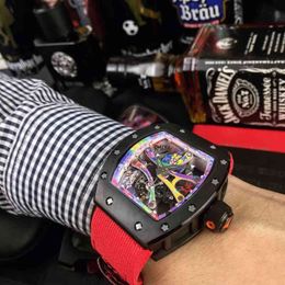 uxury watch Date Business Leisure Men's Automatic Mechanical Watch Hollowed Out Luminous Fashion Tape Exaggerated Personality Graffiti Trend Novel