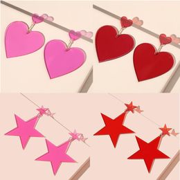 Dangle & Chandelier Fashion Neon Pink Red Heart Drop Earrings For Women Big Geometric Rock Punk Nightclub Party Jewellery Accessories