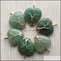 Arts And Crafts Natural Green Aventurine Stone Charms Tree Of Life Gold Wire Wrapped Love Heart Pendants For Necklace Jewel Sports2010 Dhaqi