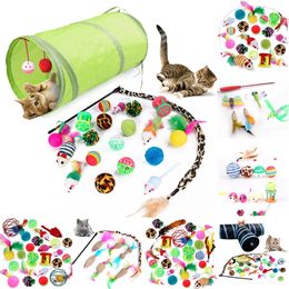 21 Set Cat Channel Value Bundle Collapsible Tunnel Cat Toy Funny Cat Stick Mouse Supplies Fun Channel Feather Balls Mice Shape 220423