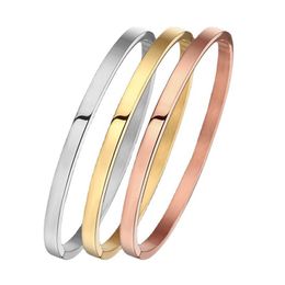 Charm Bracelets Classic Round Bangle Bracelet Women Simple Width 4&6mm Stainless Steel Snap For Party Jewelry GiftCharm