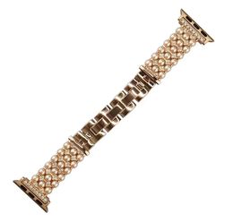 Diamond Pearl Metal Strap For Apple Watch 45mm 41mm 44mm 42mm 40mm 38mm Bands Luxury Women Bracelet Wristband iwatch Series 7 6 5 4 3 Watchband Link Accessories