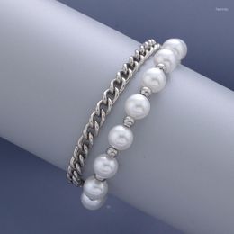 Link Chain 2022 Fashion Imitation Pearls Bracelet Men Temperament Stainless Steel Strand For Jewelry Gift Fawn22